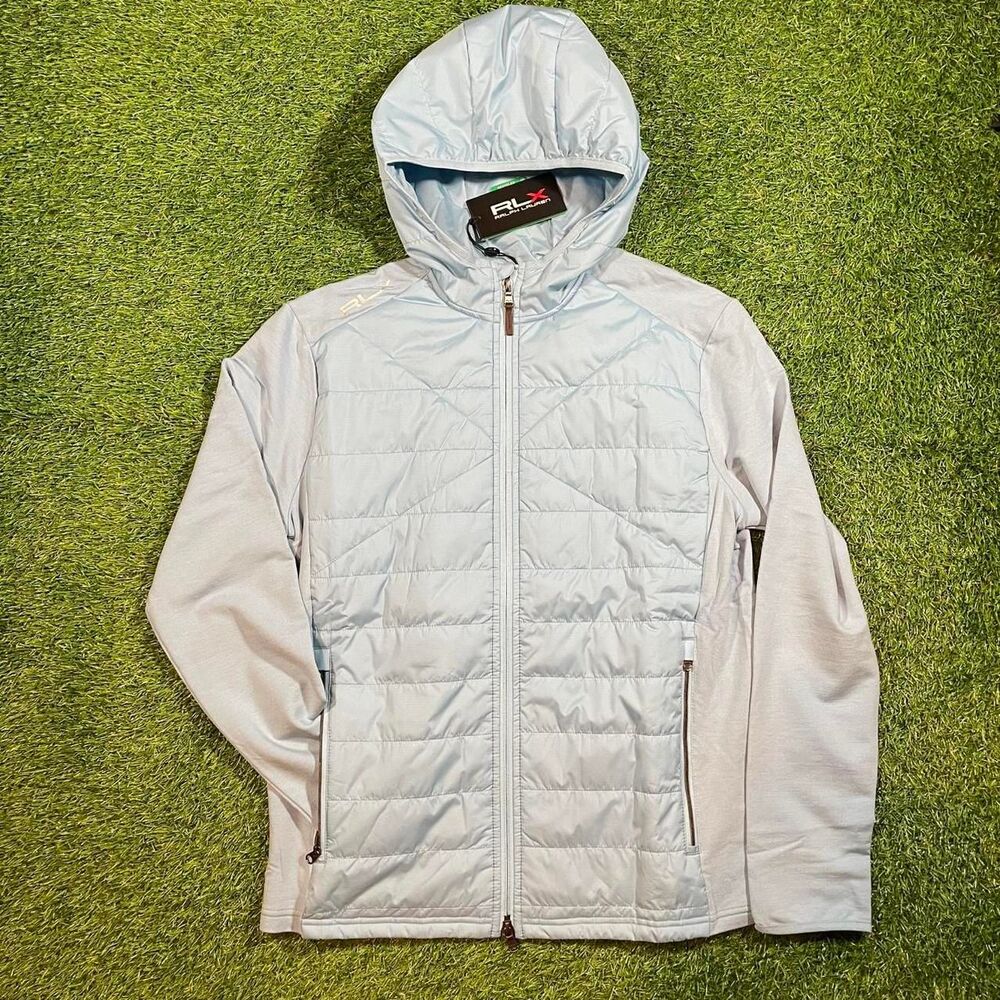 RLX Ralph Lauren Light Blue Hooded Quilted Bomber Jacket